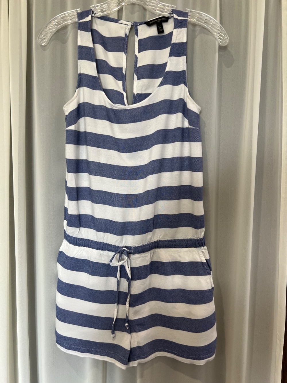 Banana Republic Chambray White Striped Shorts Jumper Romper Women's XS Petite